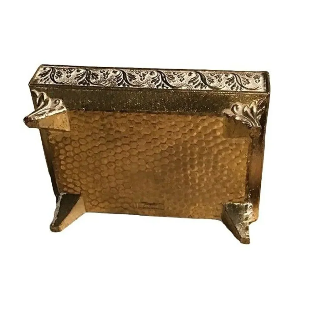 Vintage Japan Silver Plated Footed Jewelry Box Heart Floral Porcelain Inlay
